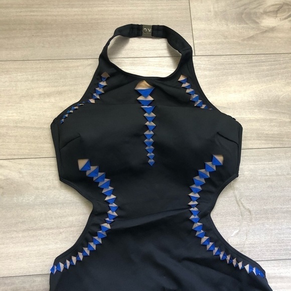Kenneth Cole Black Blue One Piece Cutout Swimsuit S - Picture 3 of 11